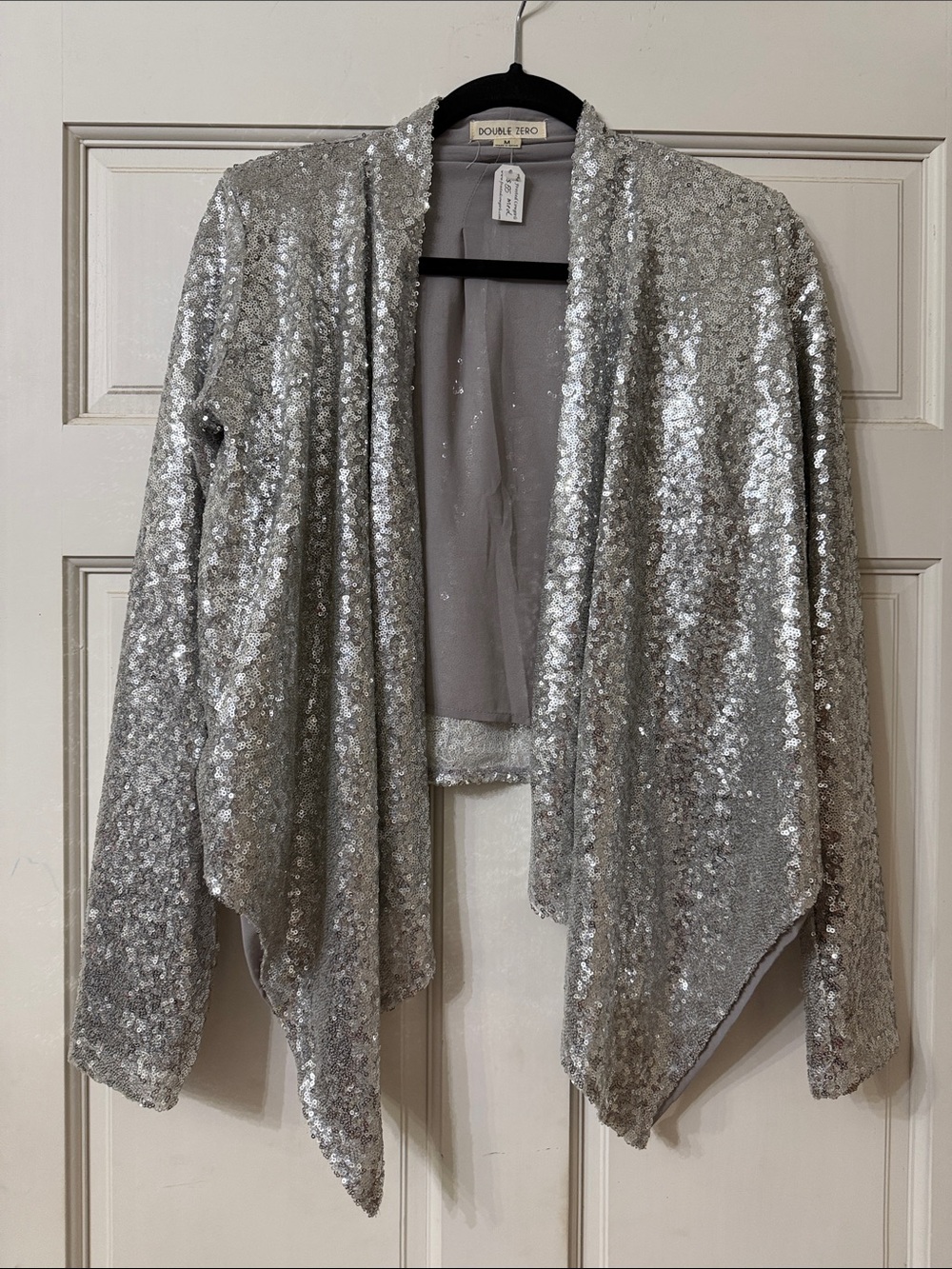 Double Zero Silver Sequin Draped Jacket